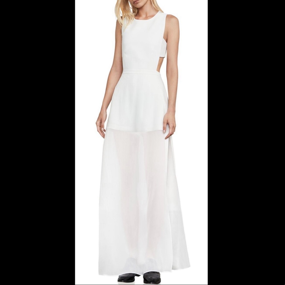 Bcbgmaxazria Marcee Chiffon overlay romper white